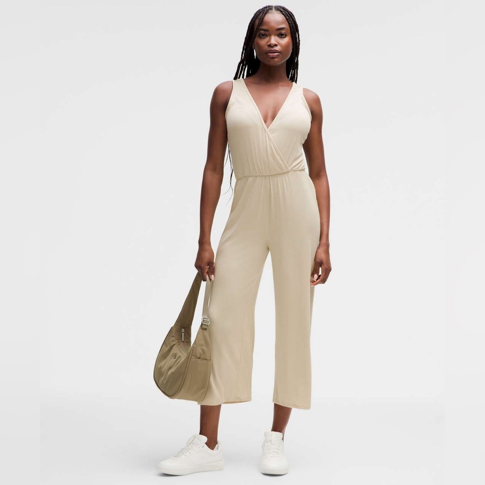 Lululemon Cropped Wide-Leg Ribbed Jumpsuit - Natural Ivory - 12